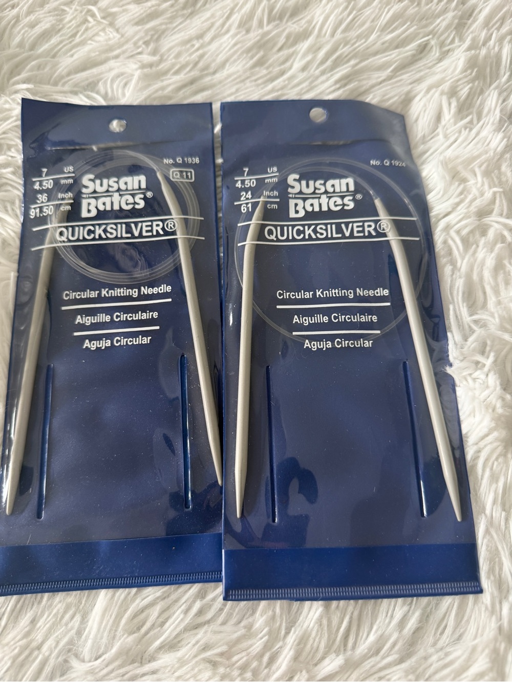 2- Susan Bates Quicksilver Circular Knitting Needles 4.50 mm and 36 in